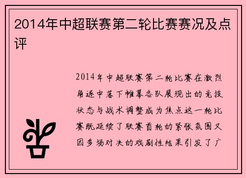 2014年中超联赛第二轮比赛赛况及点评